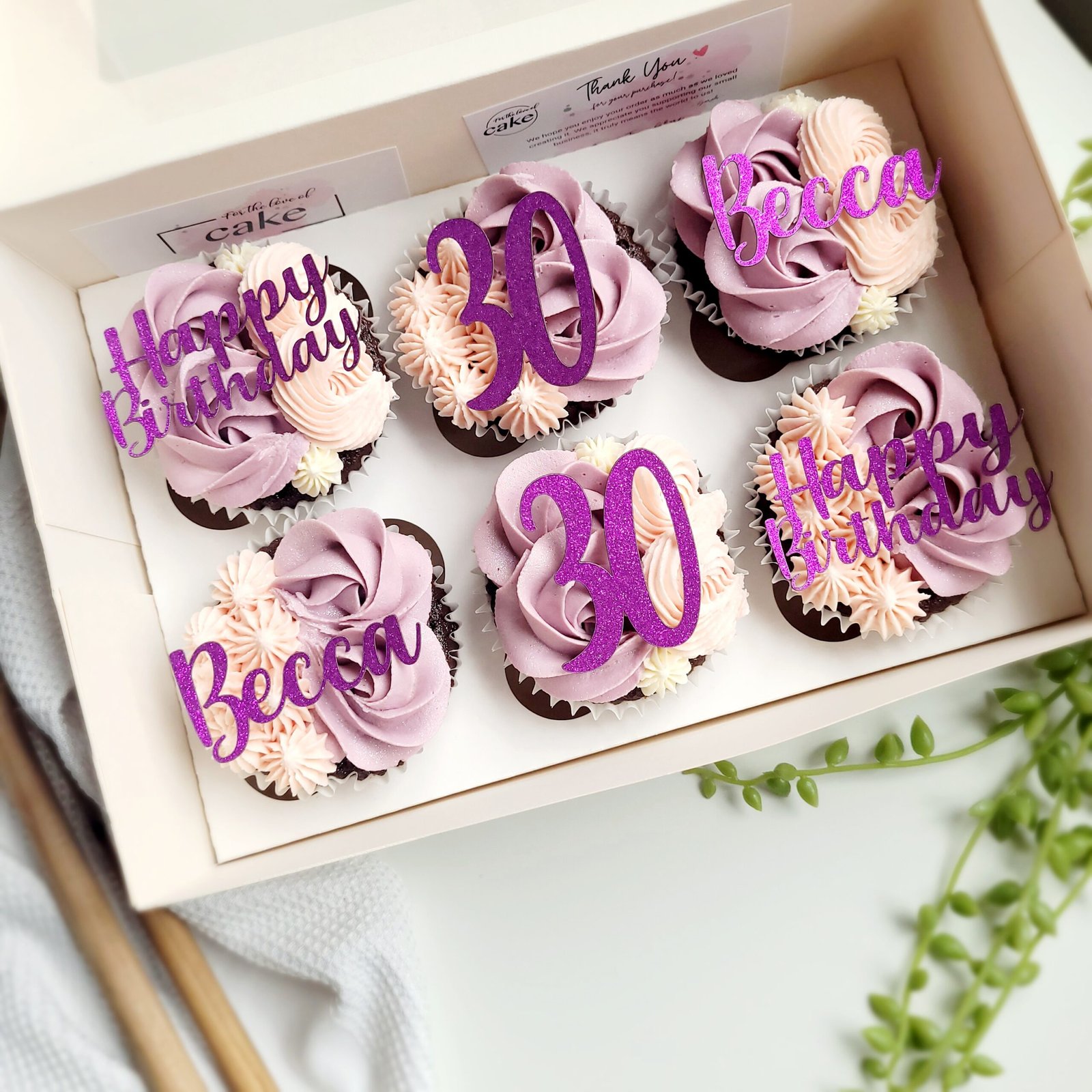 Purple 30th Birthday Custom Design Cupcakes